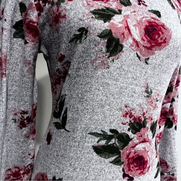 High neck floral long sleeve light sweater dress - Picture 4 of 13